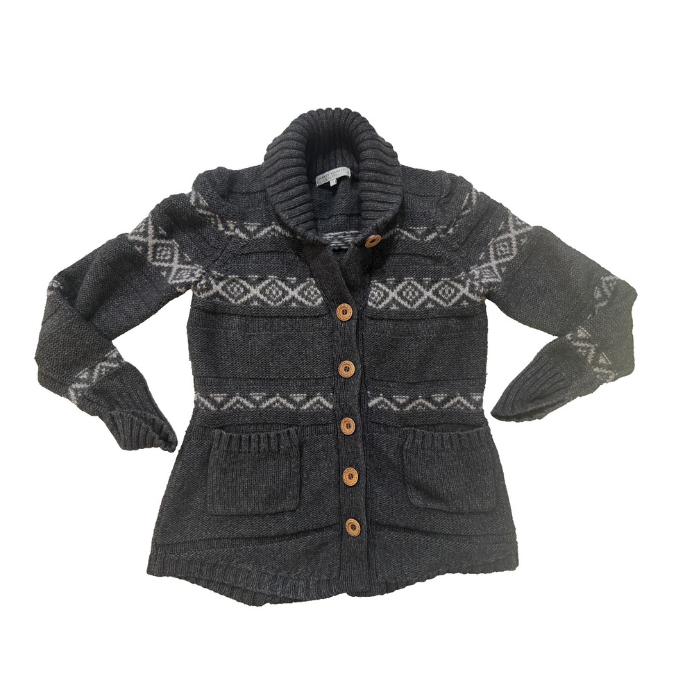 Audrey Talbott Sweater Womens Small Gray Shawl Collar Fair Isle Cardigan Buttons